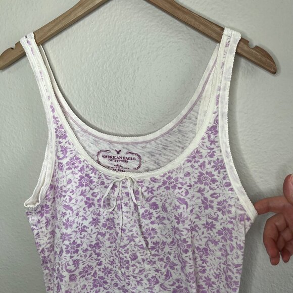 Vintage Y2K American Eagle Purple Floral Babydoll Lace Trim Tank Top XL - Picture 5 of 11